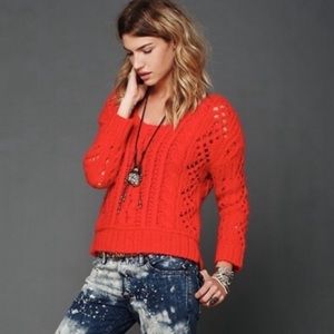 Free People Red Open Knit Sweater, Size Small